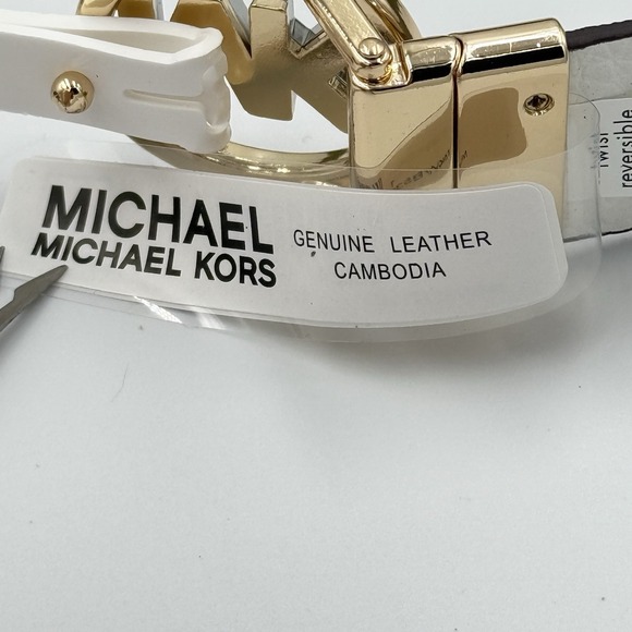 Michael Kors Belt Twist Reversible Leather MK Logo Buckle White‎ Khaki XL - Picture 5 of 6